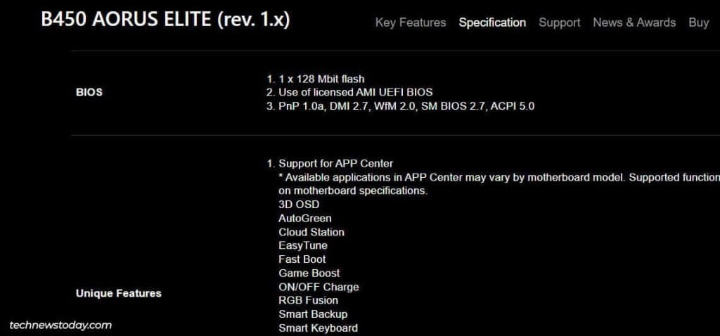 gigabyte specs ami uefi bios