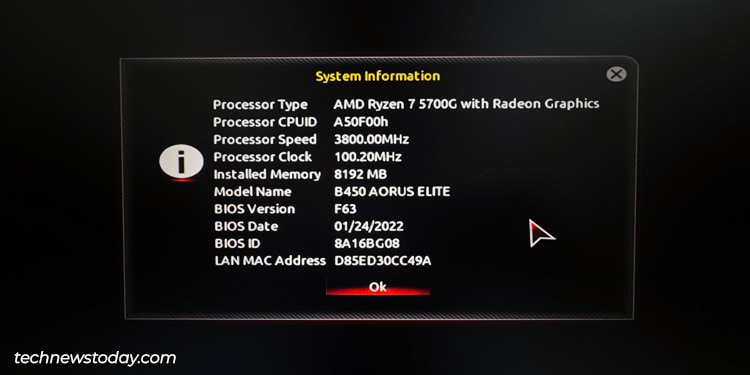 gigabyte system info in bios