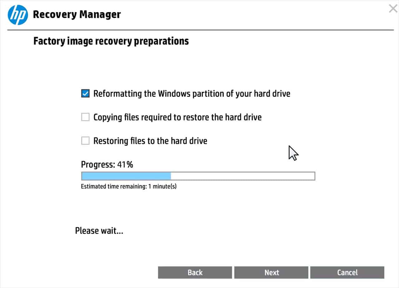 hp recovery manager factory reset