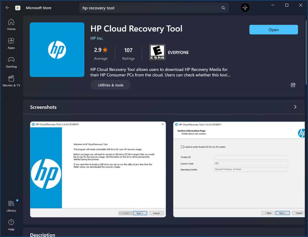 install hp cloud recovery tool