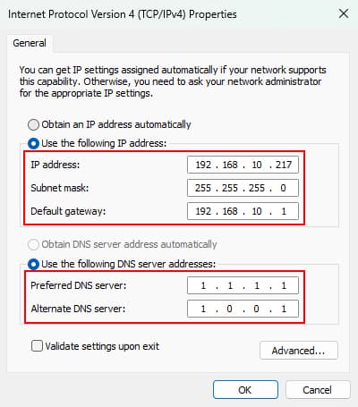 internet-protocol-version-4-use-following-ip-and-dns-server-address-cloudflare