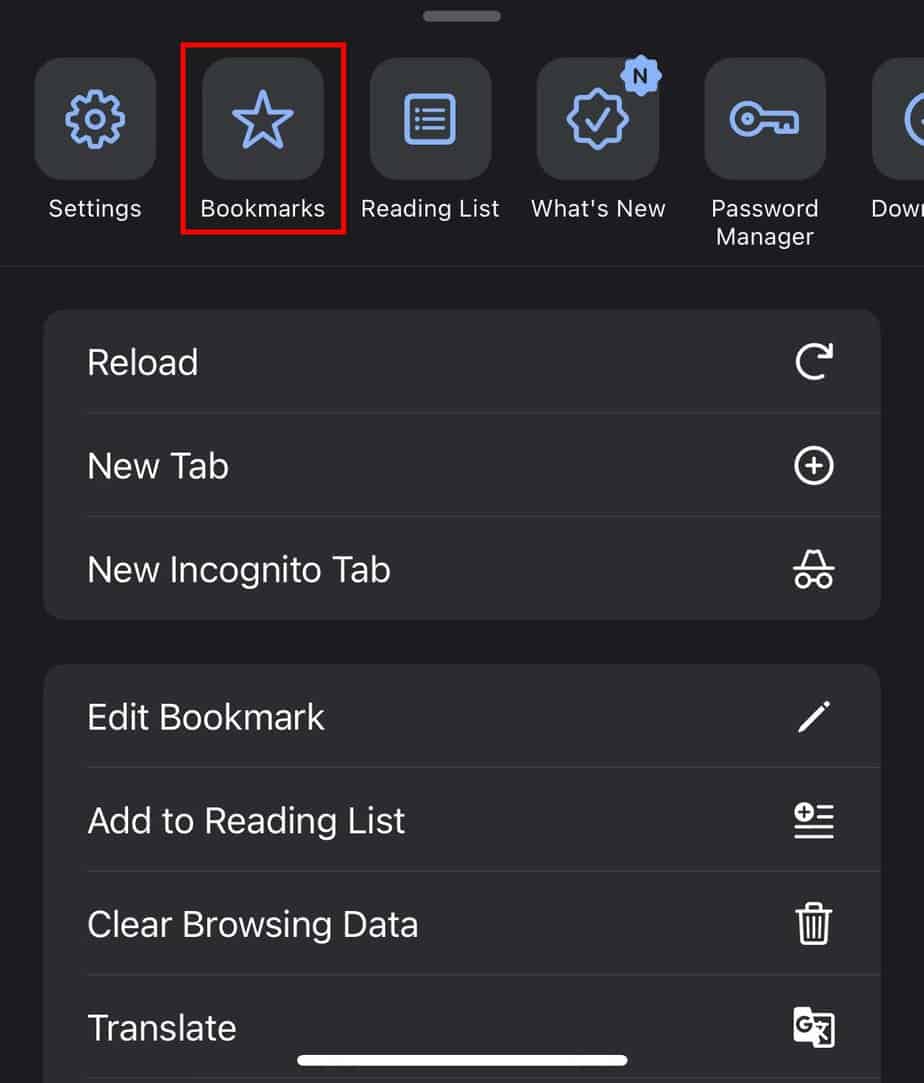 ios chrome bookmarks