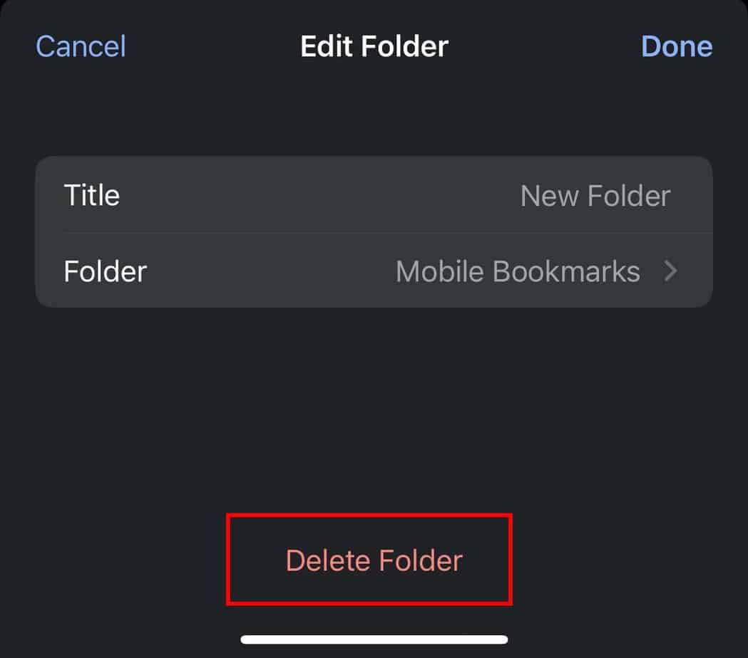 ios chrome delete bookmarks folder