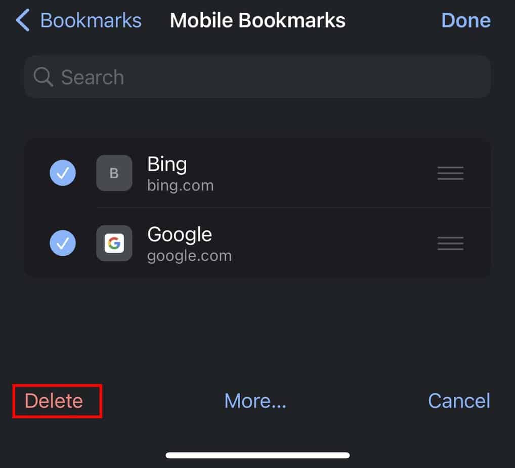ios chrome delete multiple bookmarks