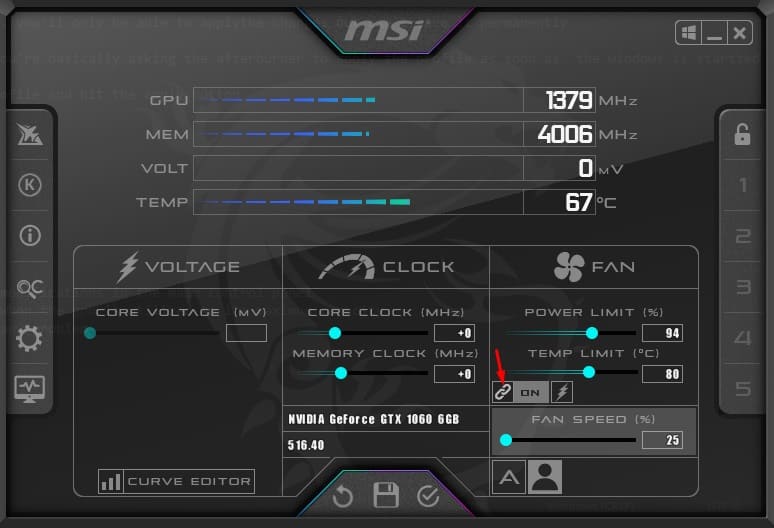 link button to link power limit and temp limit