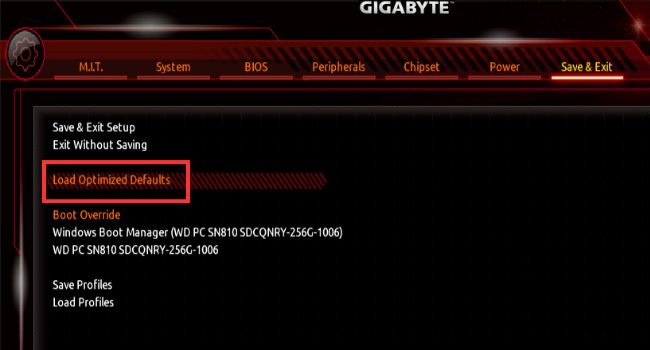 load optimized default gigabyte bios