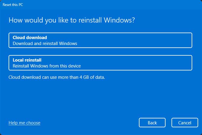 local reinstall or cloud download
