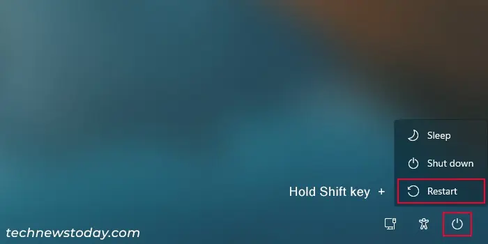 login-screen-hold-shift-key-plus-restart