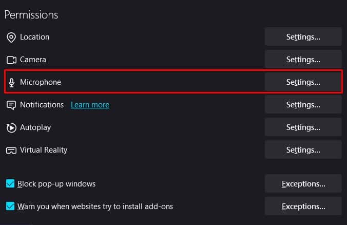 microphone settings block mic access