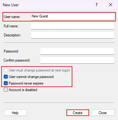 new-user-uncheck-user-must-change-password-at-next-logon-check-user-cannot-change-password-password-never-expires-create