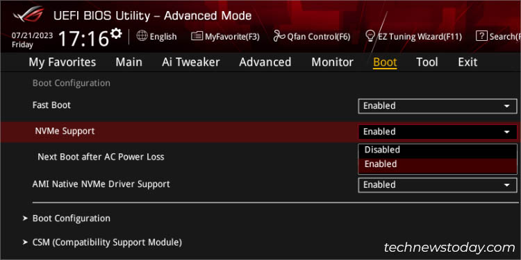 nvme support in asus