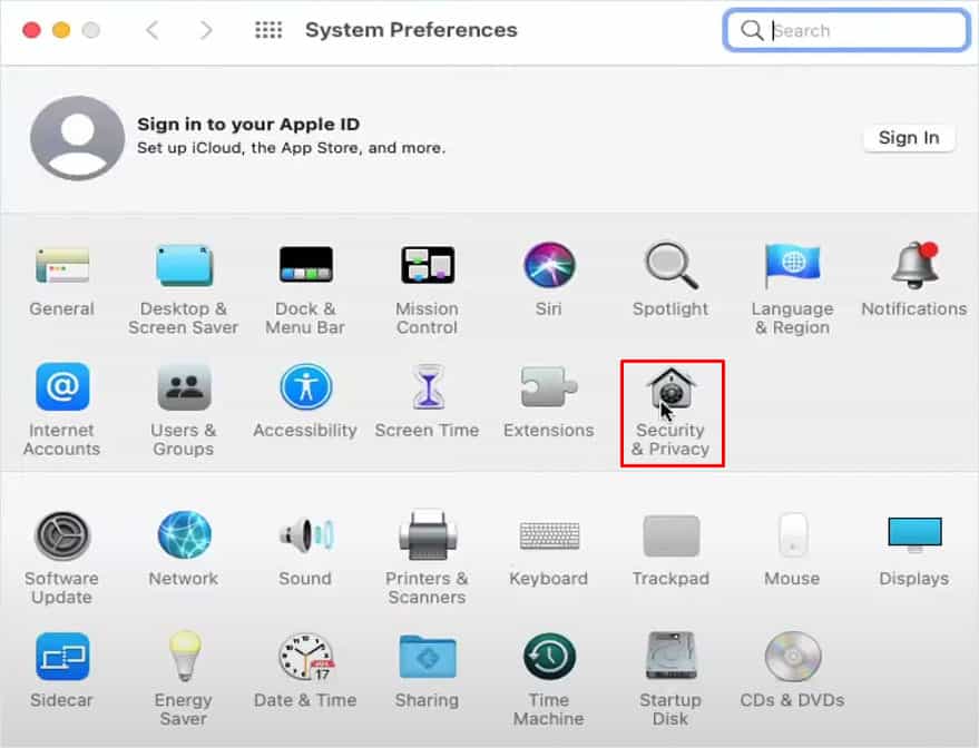 open privacy and security system preference