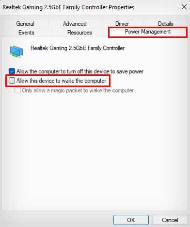 power management disable allow this device to wake up the computer