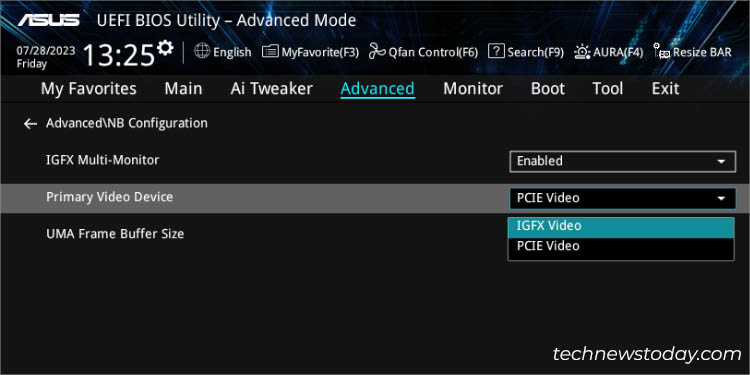 primary video device selection