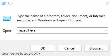 regedit exe in run