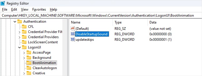 registry-editor-authentication-logonui-bootanimation-disablestartupsound