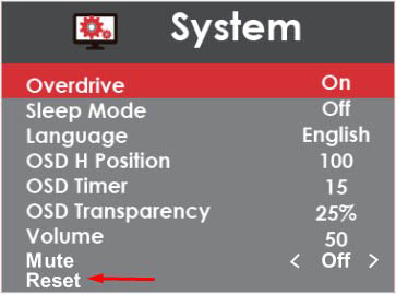 reset option in system osd spectre