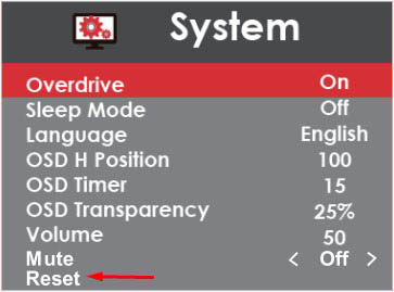 reset option in system osd spectre
