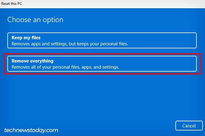 reset this pc remove everything