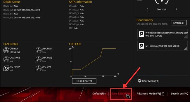 save and exit option in asus bios