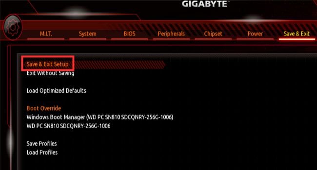 save and exit setup in gigabyte bios