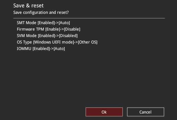 save and reset asus bios ok