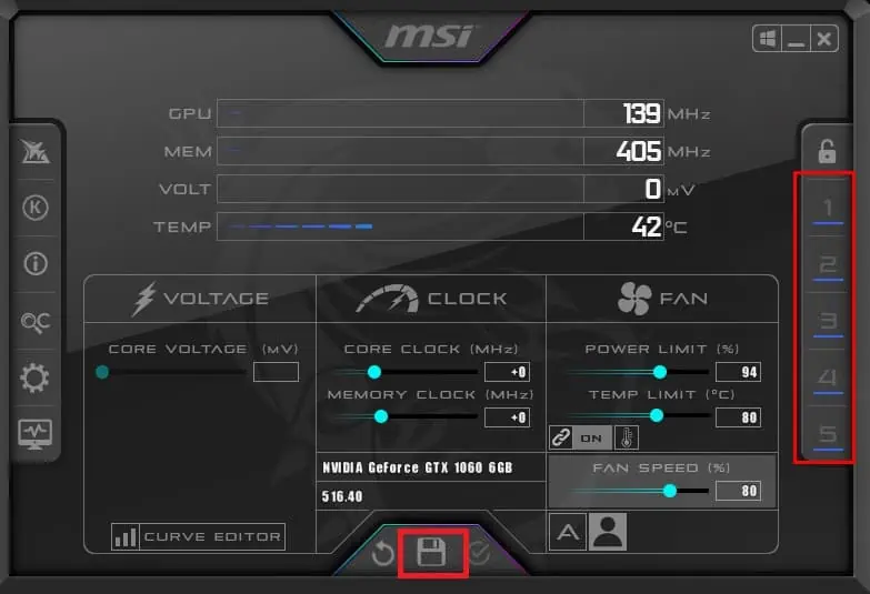 How to Control GPU Fan Speed Using MSI Afterburner 16 save-buttin-profiles-blinking