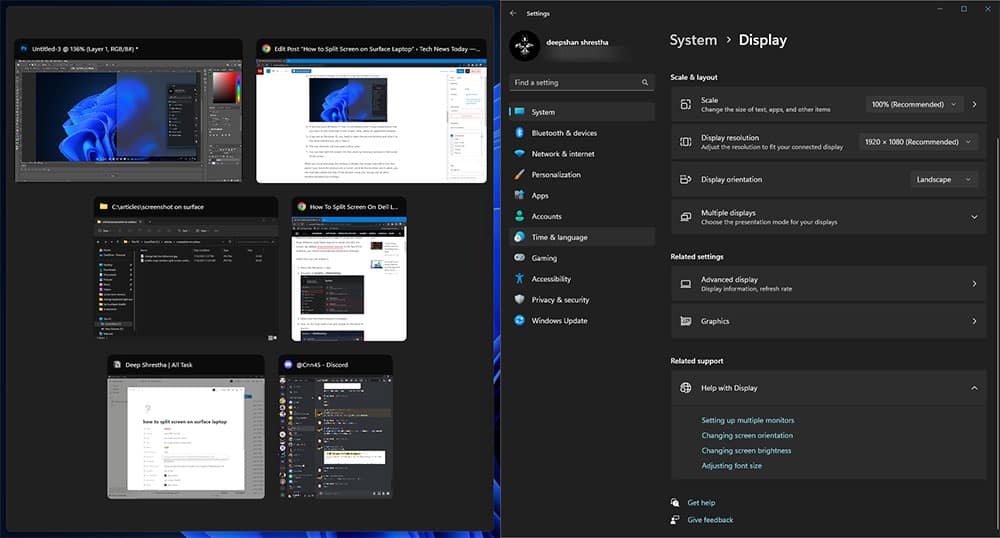 screenshot snap window surface laptop