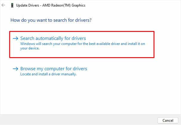 search automatically for drivers display adapters