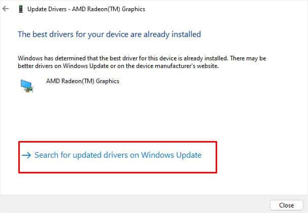 search for updated drivers on windows update display adapters