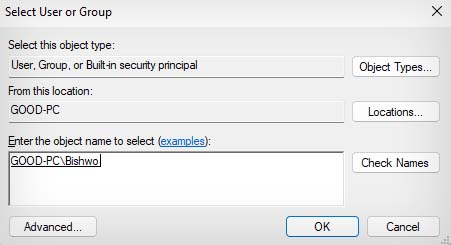 select user or group