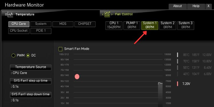 selecting system fan in msi bios