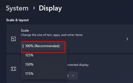 set recommended display scaling surface laptop