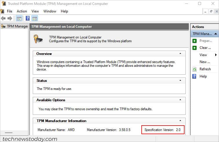 specification check in tpm management