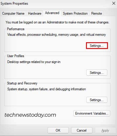 system properties performance settings