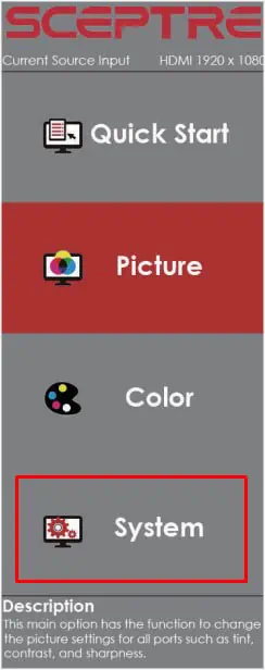 12 Ways to Fix Sceptre Monitor No Signal 28 system-sceptre-osd