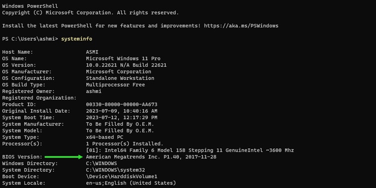 3 Ways To Check ASRock BIOS Version 4 systeminfo powershell