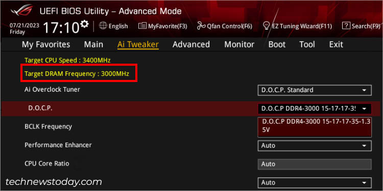 target dram frequency