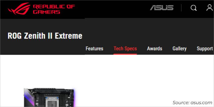 tech specs section in asus website
