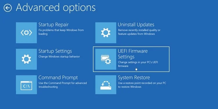 uefi firmware settings winre