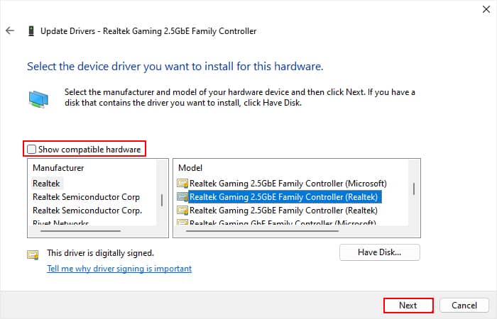 update-driver-uncheck-show-compatible-hardware-next