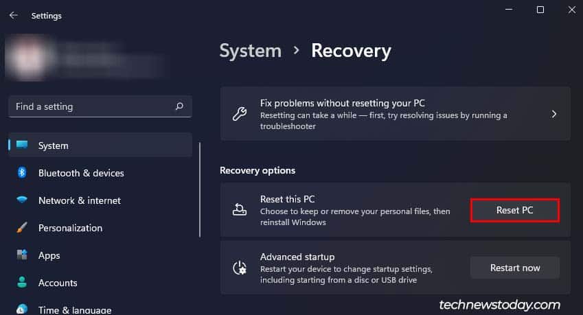 windows 11 reset pc