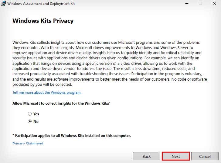 windows kits privacy