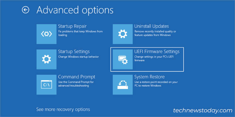 windows recovery screen uefi firmware settings