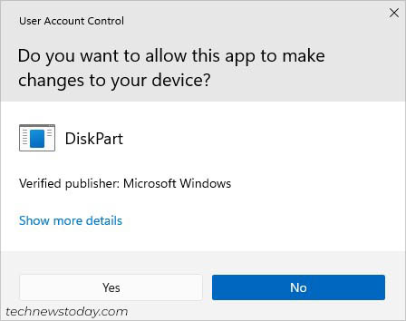 yes to access diskpart