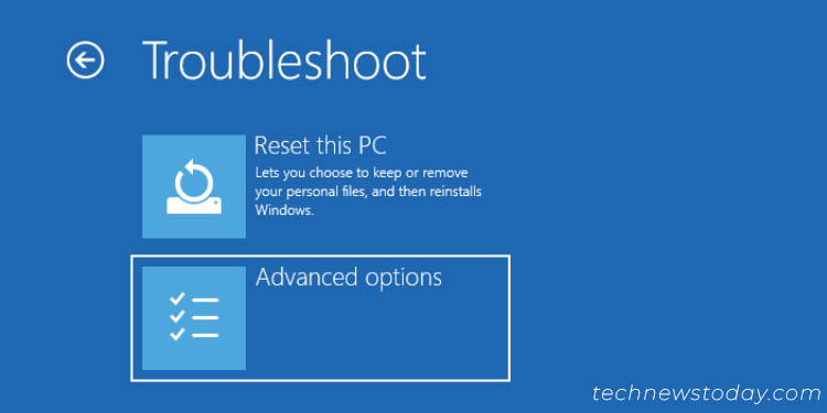 advanced option in troubleshoot