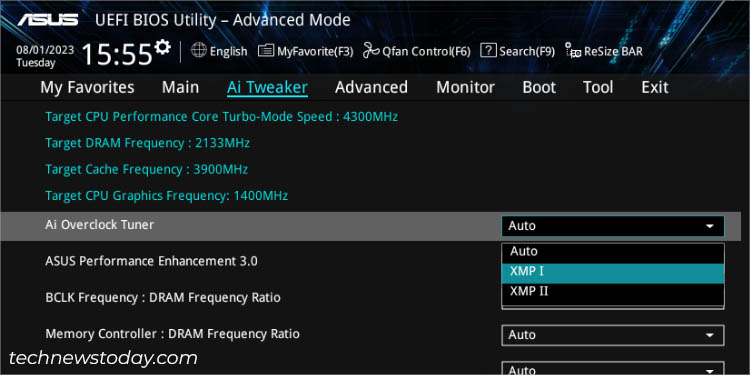 ai overclock tuner set to xmp