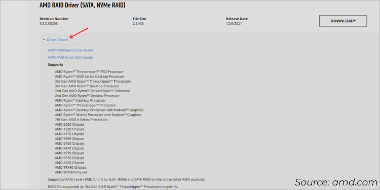 amd raid driver details 