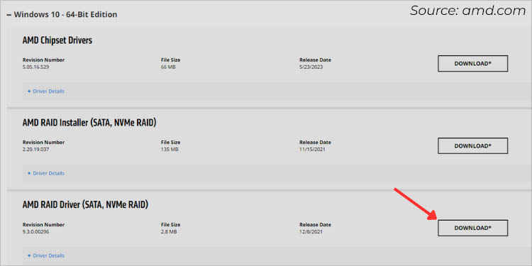 amd raid driver download from support page