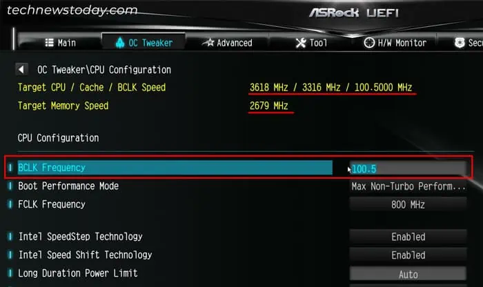 How to Overclock Your CPU on ASRock Motherboards 11 asrock-cpu-configuration-bclk-frequency-target-cpu-memory-speed